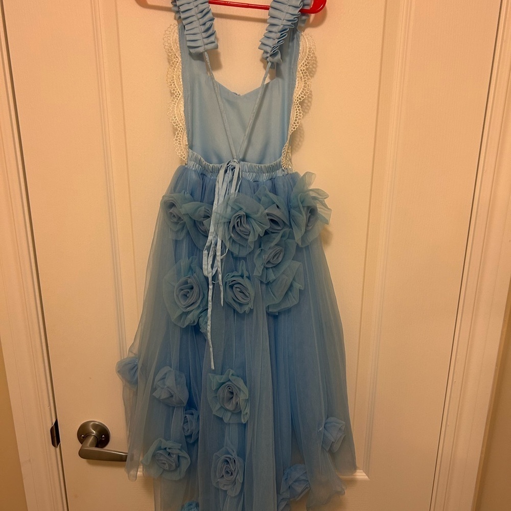 Elegant Blue Tulle Dress with Floral Accents - Picture 6 of 7
